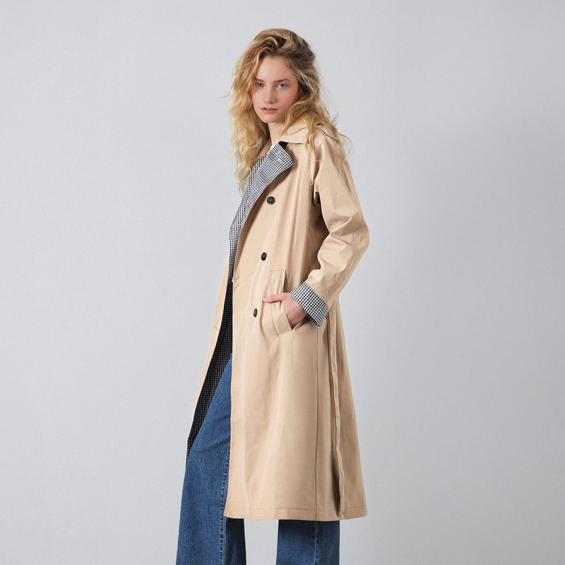 RAINDOOR - Abrigo Trench Vichy Beige Mujer Raindoor