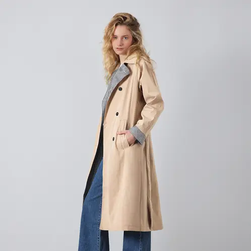 RAINDOOR - Abrigo Trench Vichy Beige Mujer
