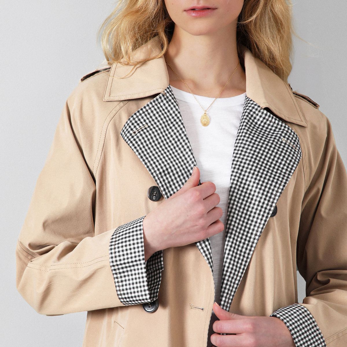 RAINDOOR - Abrigo Trench Vichy Beige Mujer Raindoor