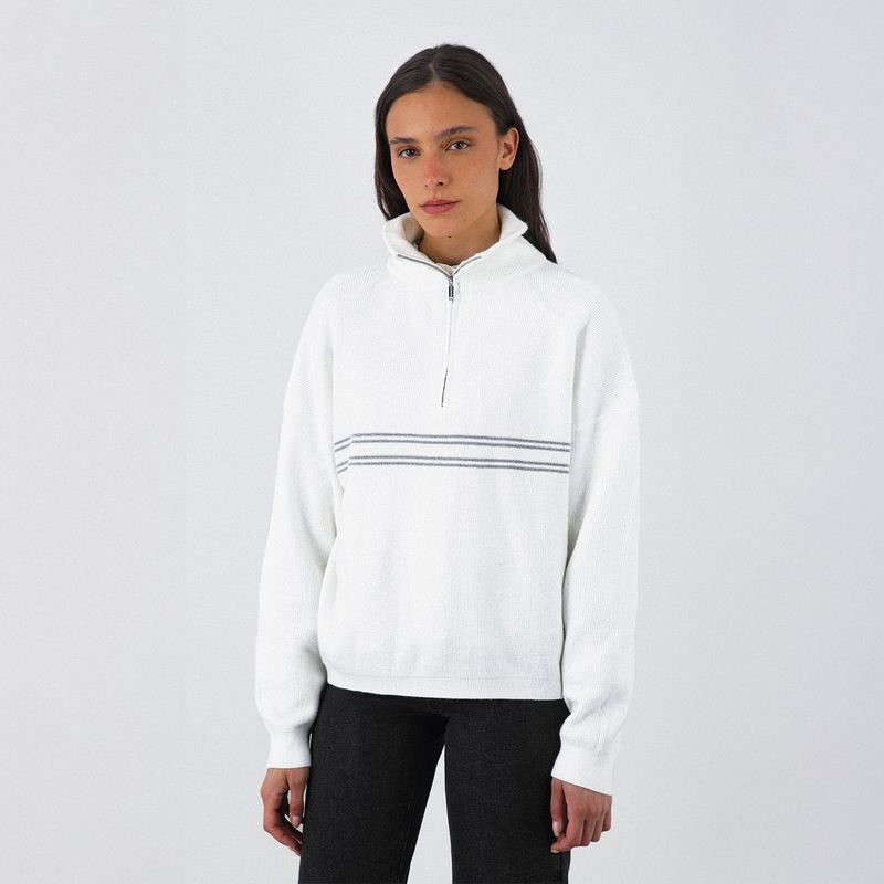 RAINDOOR - Sweater Cuello Alto Lineas Blanco Mujer Raindoor.
