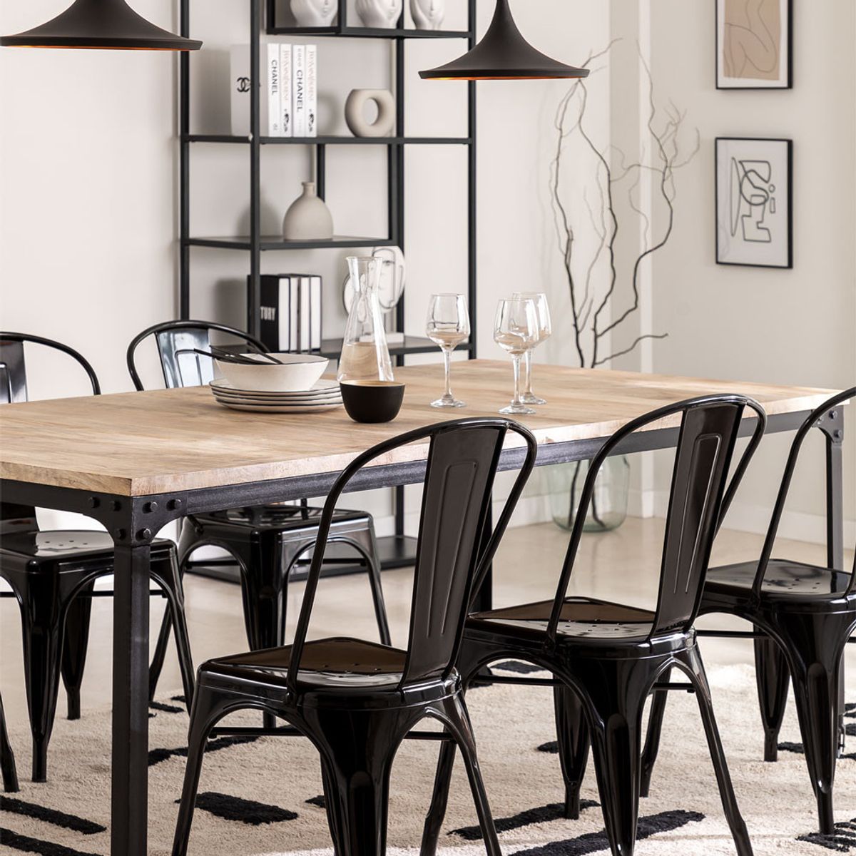 GENERICO - Pack de 4 Silla tolix metálica para comedor - Negro