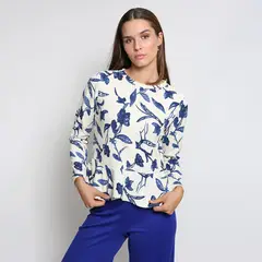 NATALIA SEGUEL - Polera Ana Blanco Flores Azul