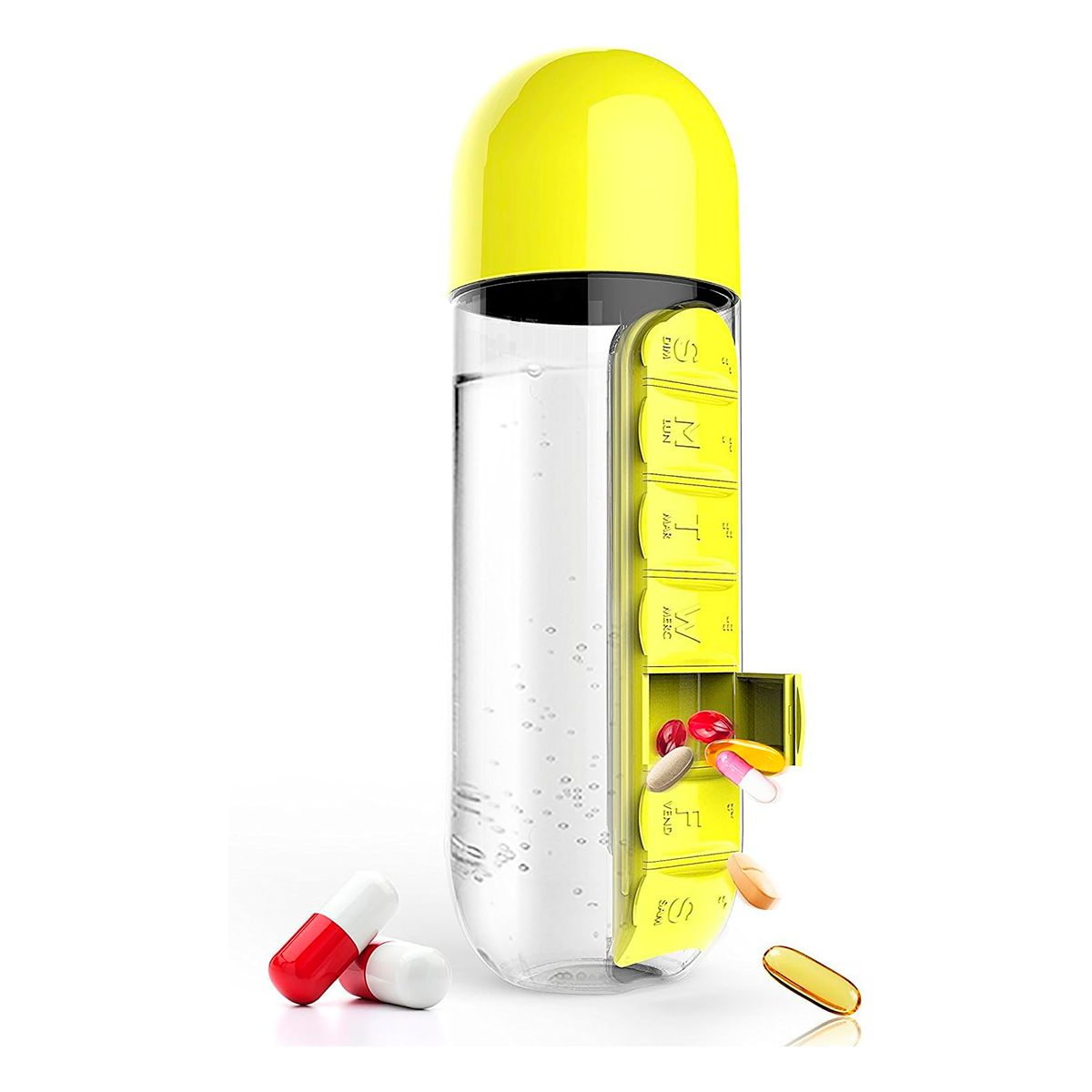 ONEDER - Botella De Agua Pastillero Organizador Pastilleros Semanales Amarillo
