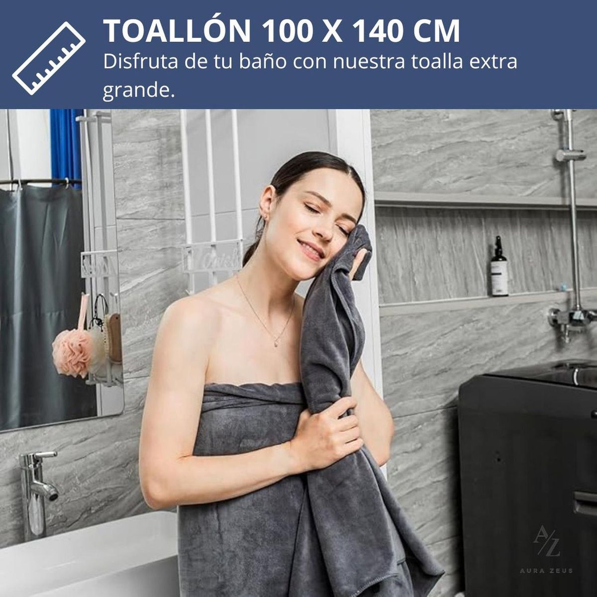 AZ AURAZEUS - Toallon Grande De Baño Negro 100 X 140 Microfibra Playa De Mano Az