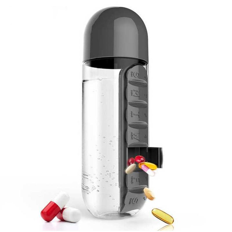 GENERICO - Botella De Agua Pastillero Organizador Pastilleros Semanales Negro