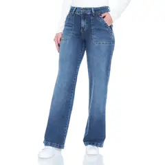 WADOS - JEANS CARGO RECTO TIRO ALTO PUSH UP PRETINA 1 BOTON