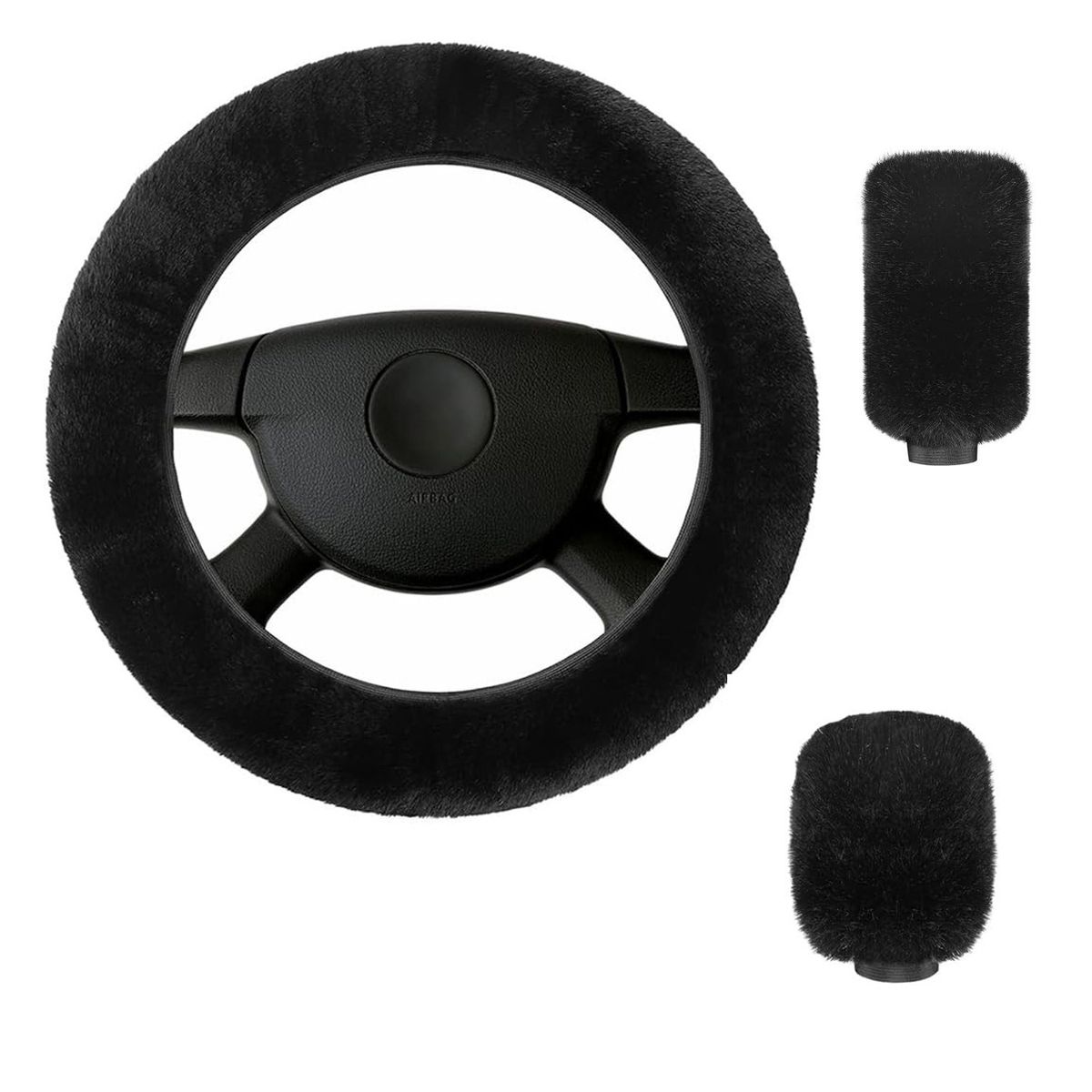 CRUSEC - Kit Funda De Volante Pomo Freno Cinturon Reposabrazos Felpa