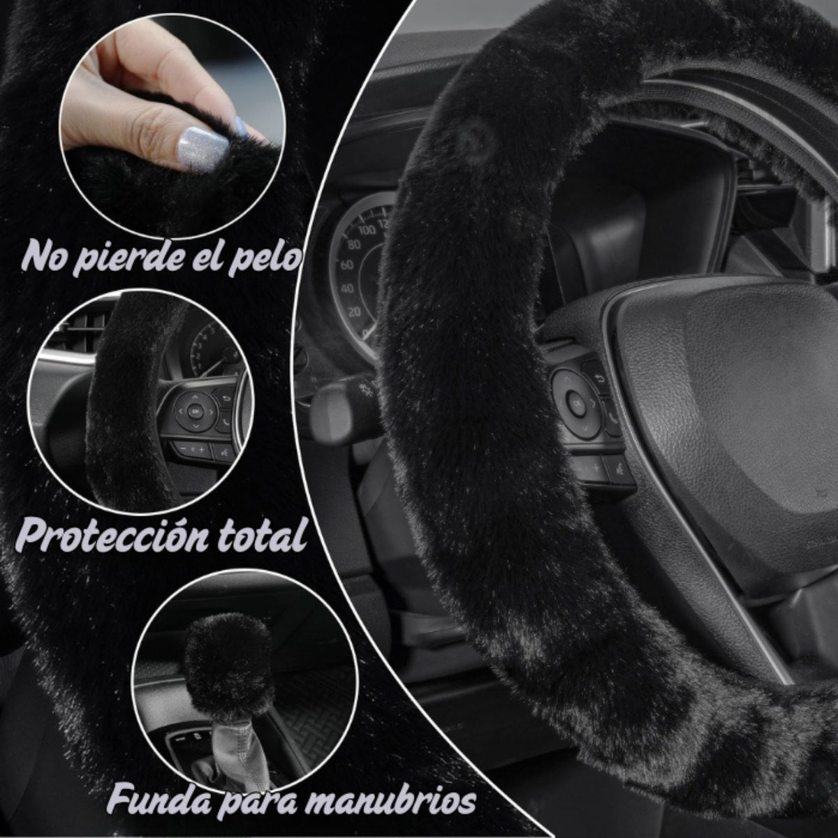 CRUSEC - Kit Funda De Volante Pomo Freno Cinturon Reposabrazos Felpa