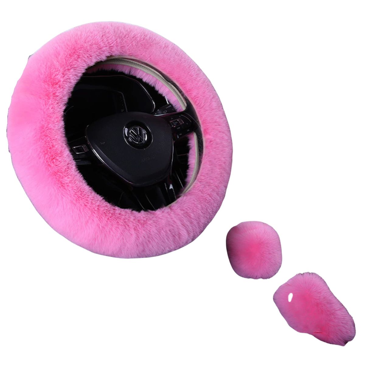 CRUSEC - Kit Funda De Volante Pomo Freno Cinturon Reposabrazos Felpa