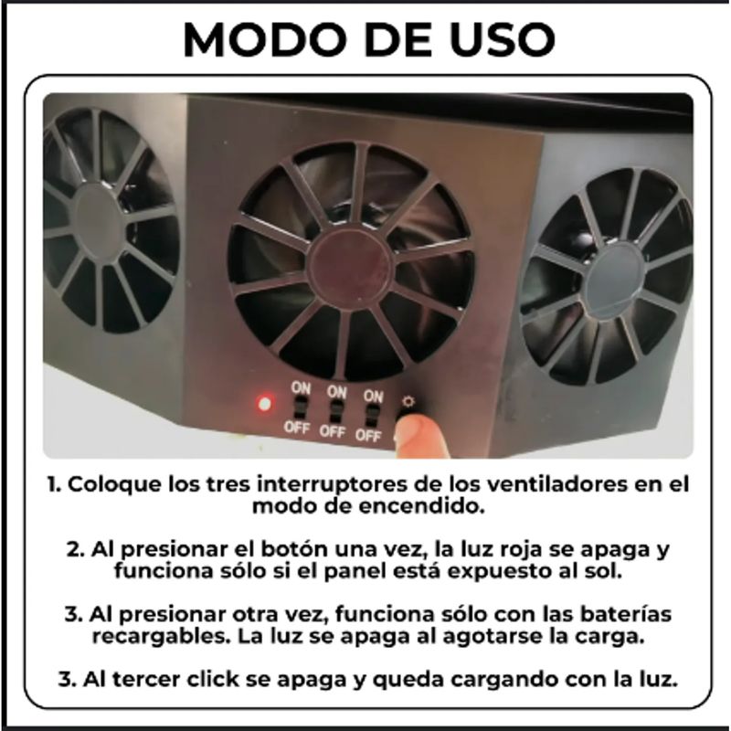 MOVI - EXTRACTOR TRIPLE DE AIRE CALIENTE PARA  AUTO CON PANEL SOLAR