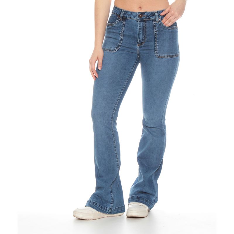 WADOS - JEANS FLARE CARGO TIRO ALTO PRETINA BASICA