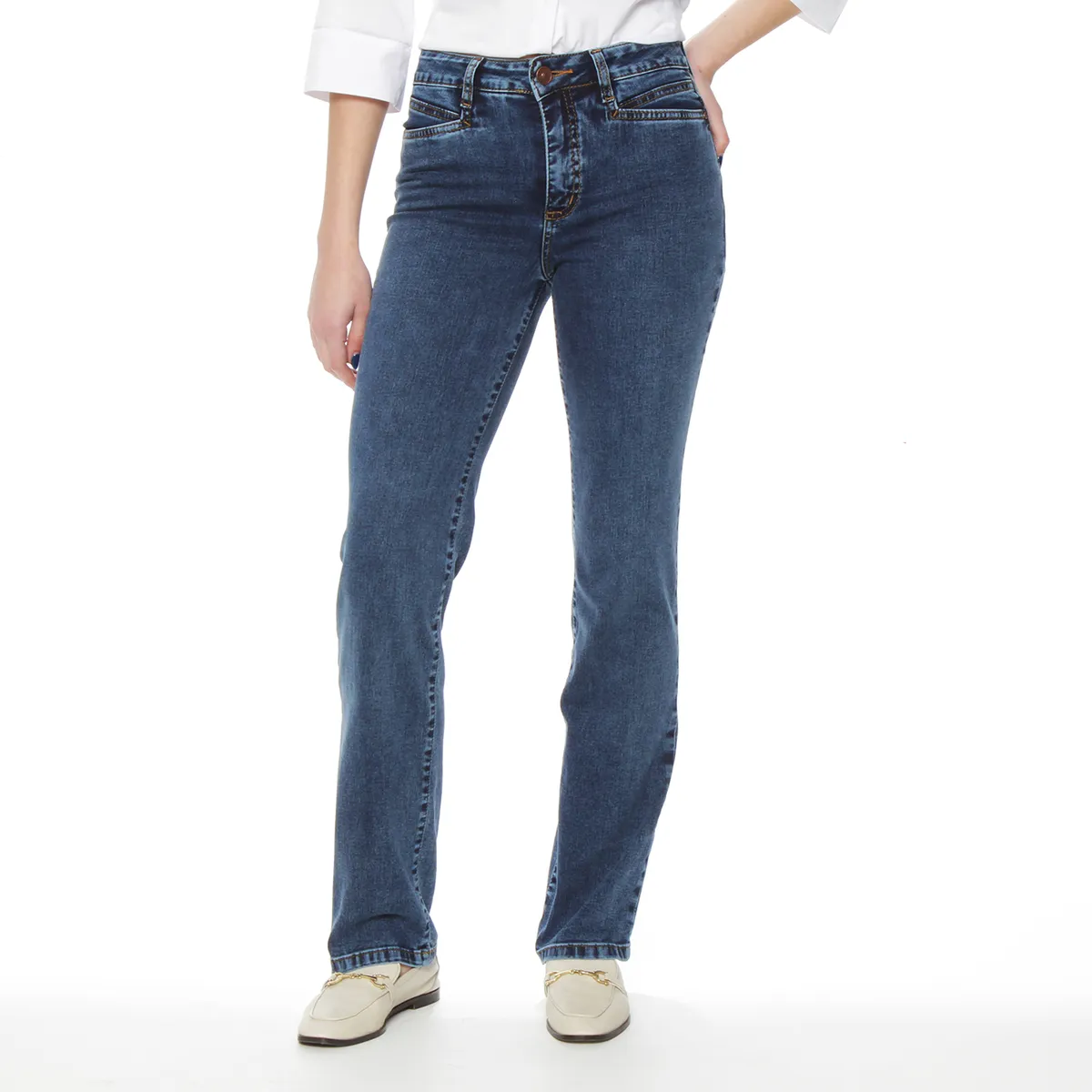 WADOS - JEANS CLASICO RECTO TIRO ALTO PRETINA BASICA CON UN BOTON