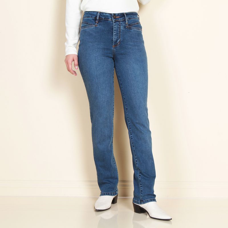 WADOS - JEANS CLASICO RECTO TIRO ALTO PRETINA BASICA CON UN BOTON