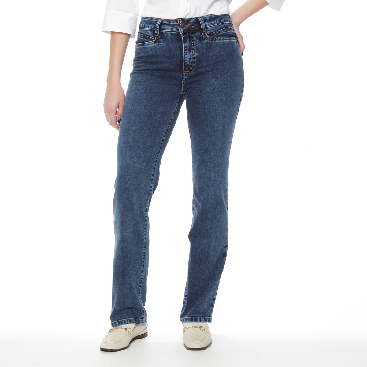 WADOS - JEANS CLASICO RECTO TIRO ALTO PRETINA BASICA CON UN BOTON