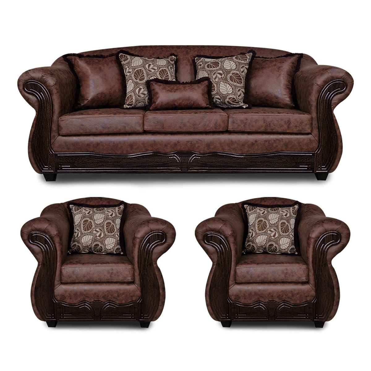 ADONIS LEUDH - Living 3+1+1 Estambul Envejecido Extra Grande Café Oscuro Con Pelitos