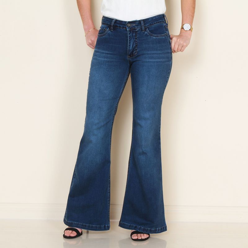 WADOS - JEANS FLARE TIRO MEDIO PRETINA BASICA 1 BOTON
