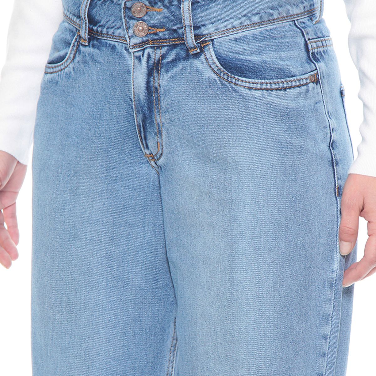 WADOS - JEANS MOM RECTO CLASICO TIRO ALTO PRETINA MEDIA DOS BOTONES