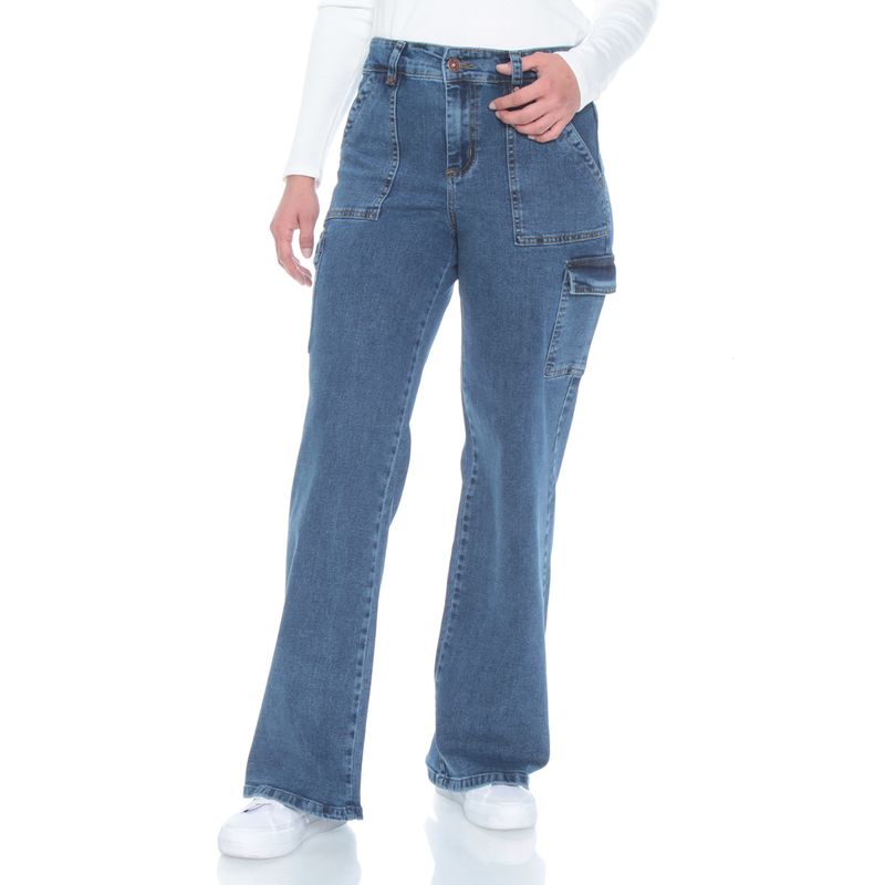WADOS - JEANS RECTO CARGO TIRO ALTO PUSH UP PRETINA BASICA 1 BOTON