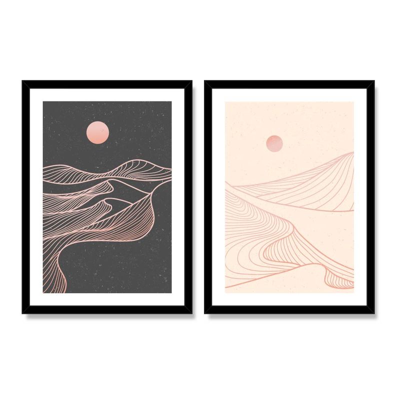 ALCUADRADO - Set Doble Cuadros Formas del amanecer Negro 70x50 cm