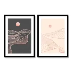 ALCUADRADO - Set Doble Cuadros Formas del amanecer Negro 70x50 cm