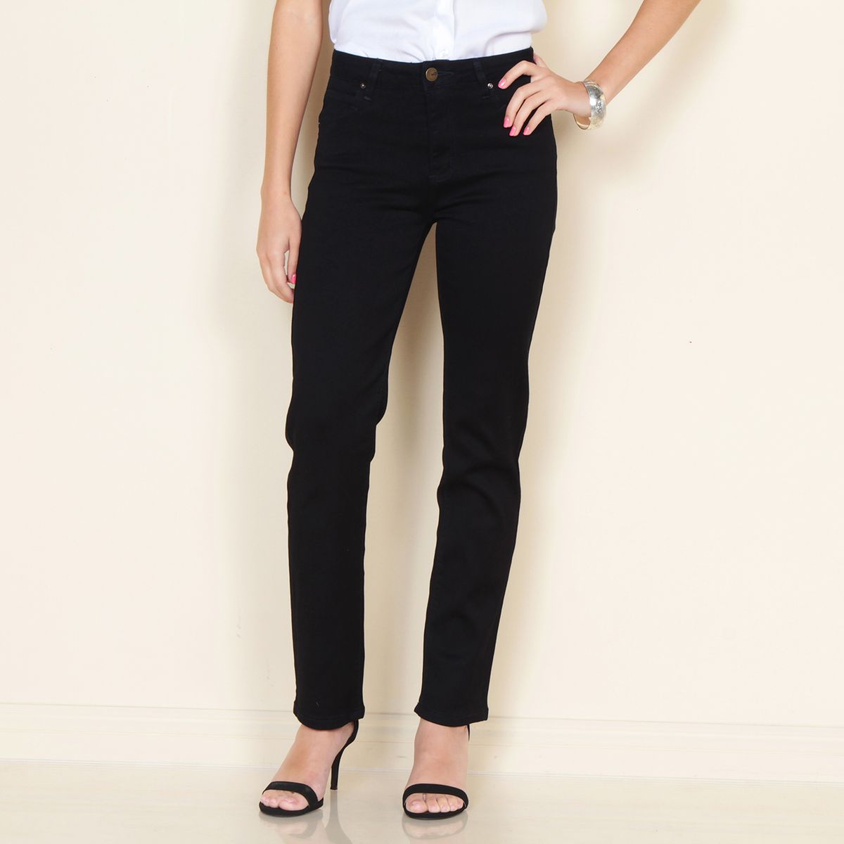 WADOS - JEANS RECTO TIRO ALTO PRETINA BASICA 1 BOTON