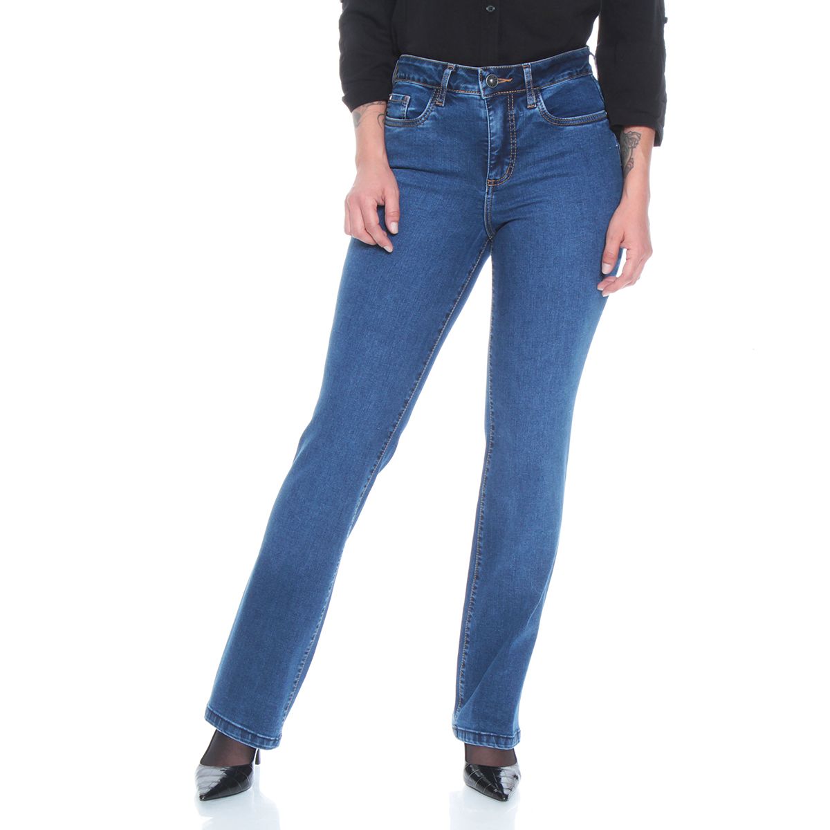 WADOS - JEANS BOOT CUT TIRO ALTO PRETINA BASICA UN BOTON PUSH IN PUSH UP