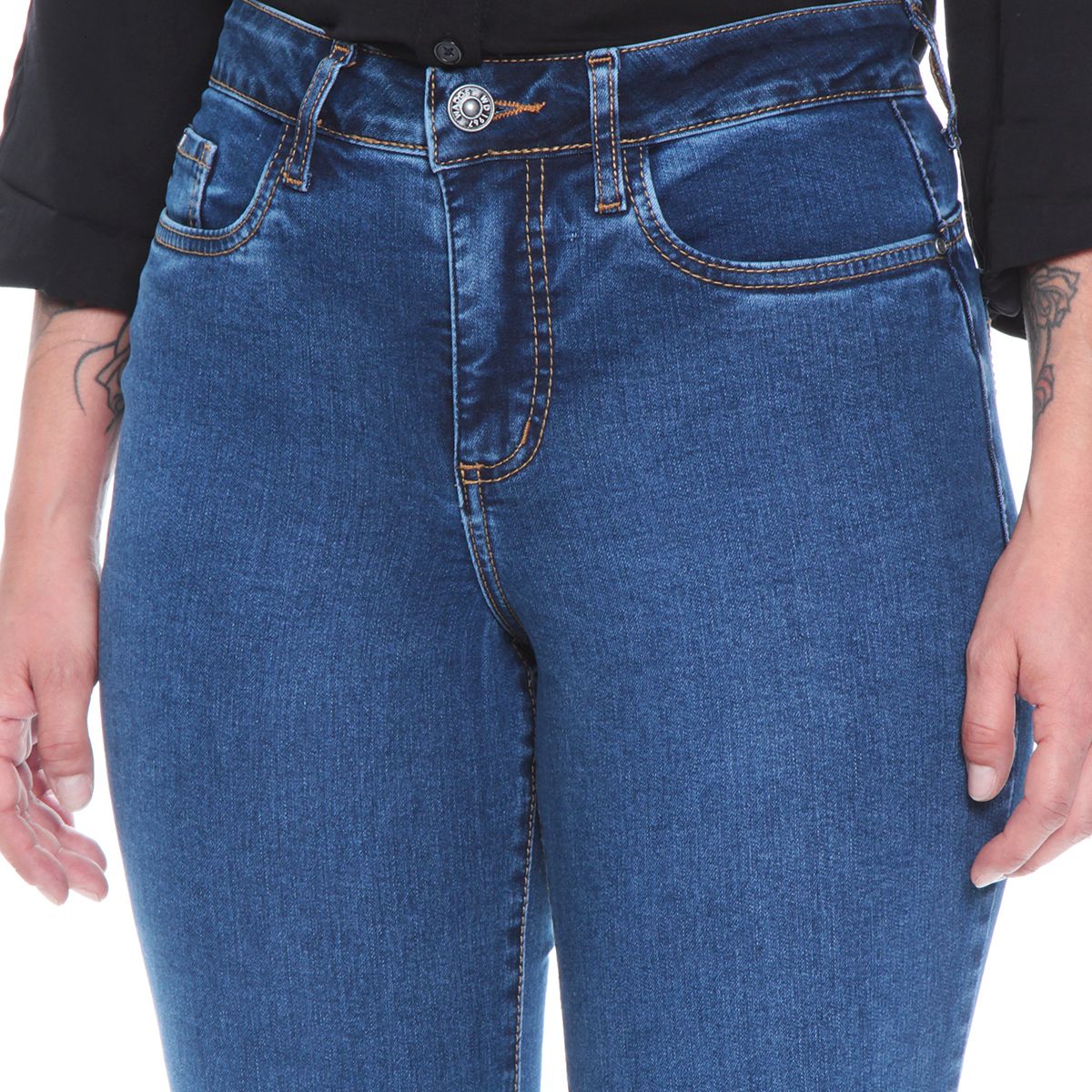 WADOS - JEANS BOOT CUT TIRO ALTO PRETINA BASICA UN BOTON PUSH IN PUSH UP