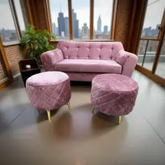 MUEBLES NEW - SOFA DOS CUERPOS MAS DOS PUFF PALO ROSA FELPA