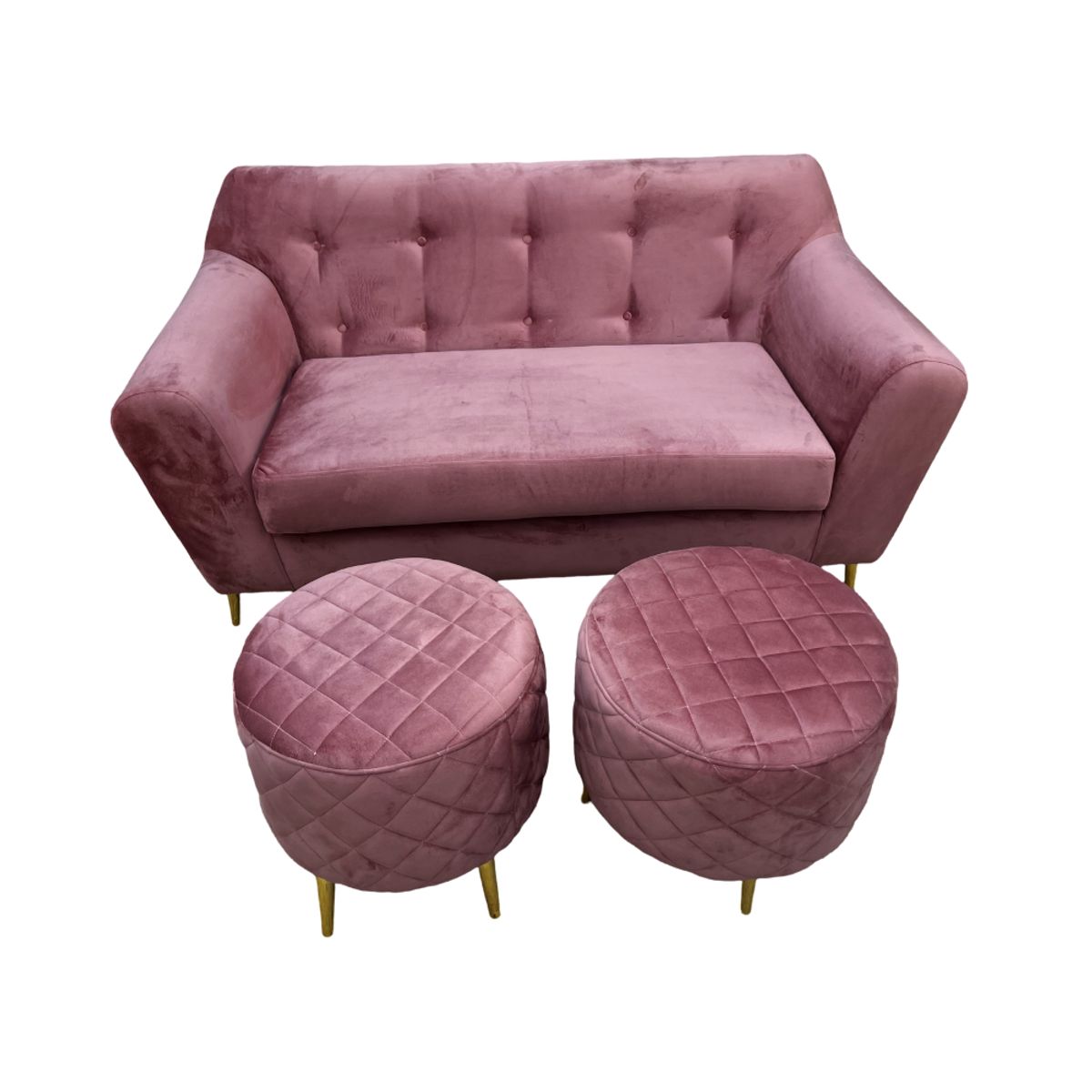 MUEBLES NEW - SOFA NEW DOS CUERPOS MAS DOS PUFF PALO ROSA FELPA