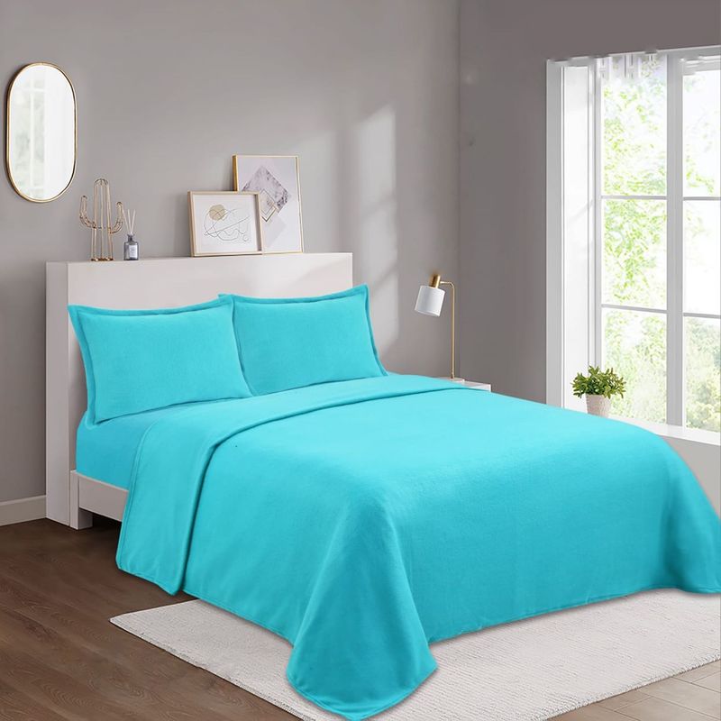 GENERICO - SÁBANAS DE POLAR DE 2 PLAZA COLOR LISO CELESTE 4 PIEZAS TF