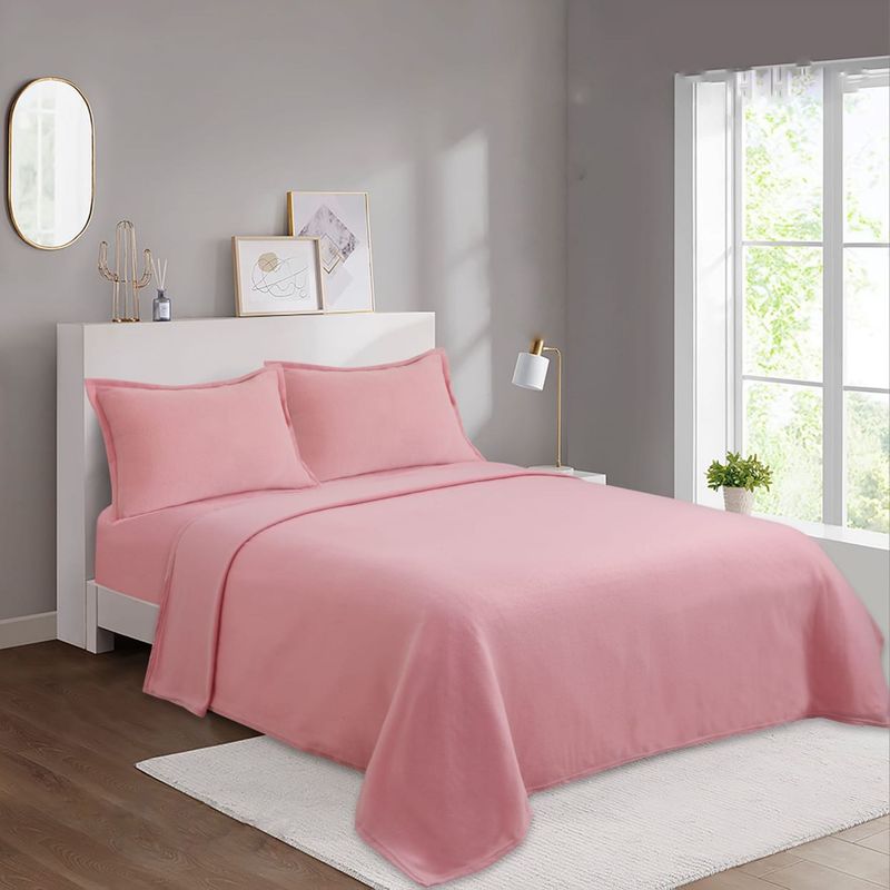 GENERICO - SÁBANAS DE POLAR DE 2 PLAZA COLOR LISO ROSADO 4 PIEZAS TF