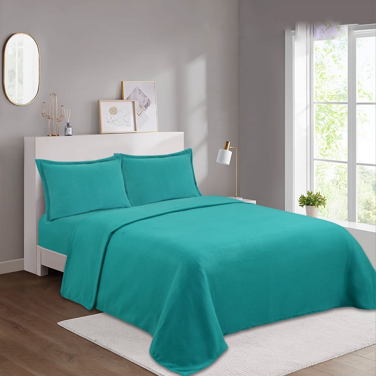 GENERICO - SÁBANAS DE POLAR DE 2 PLAZA COLOR LISO TURQUESA 4 PIEZAS TF