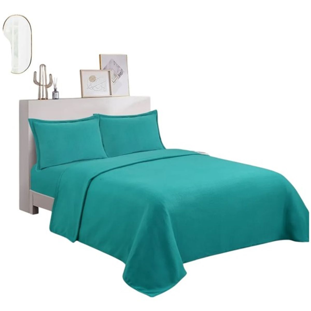 GENERICO - SÁBANAS DE POLAR DE 2 PLAZA COLOR LISO TURQUESA 4 PIEZAS TF
