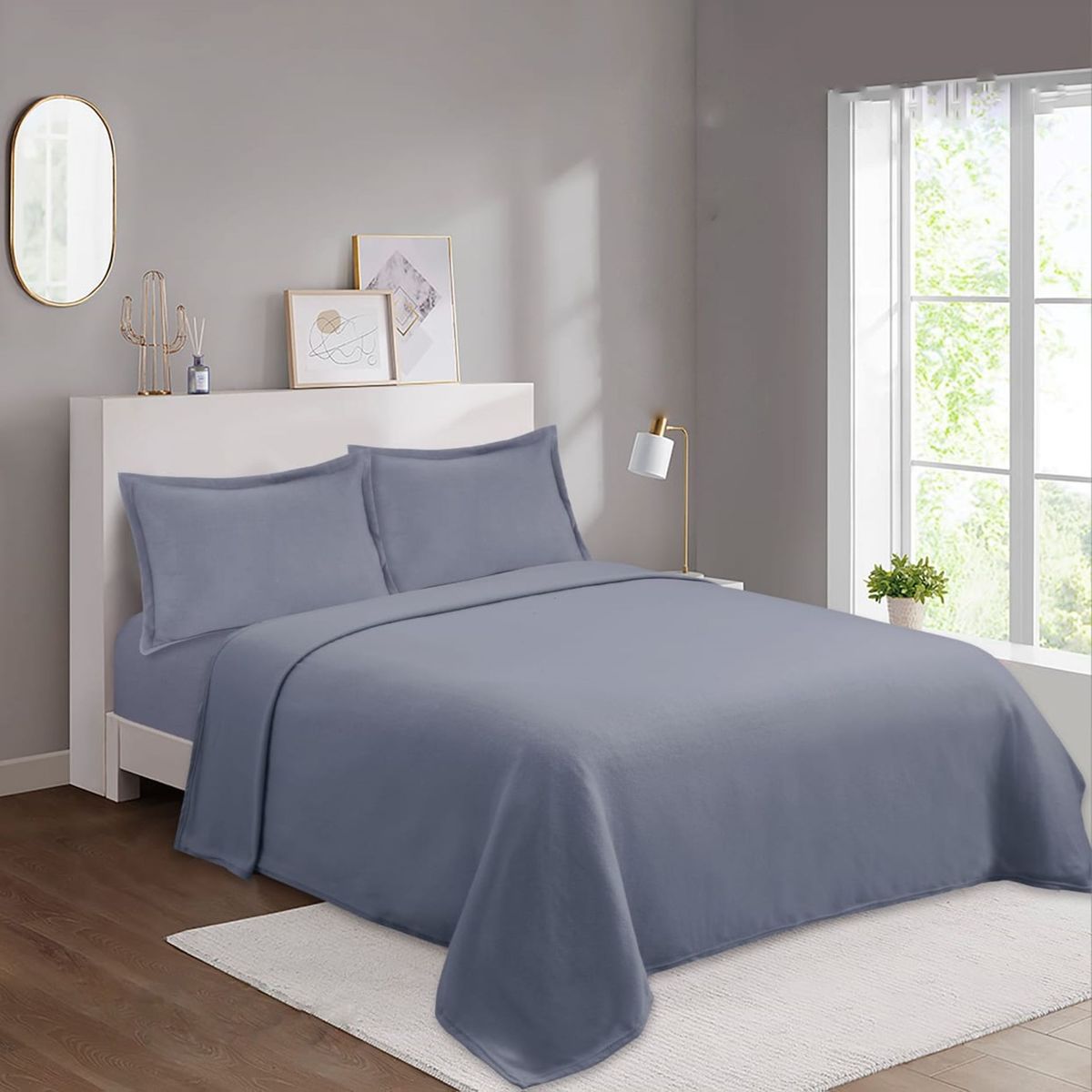 GENERICO - SÁBANAS DE POLAR DE 2 PLAZA COLOR LISO GRIS 4 PIEZAS TF