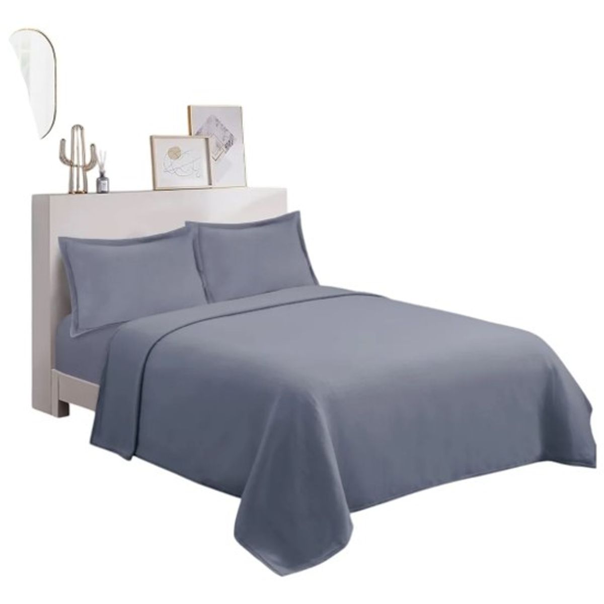 GENERICO - SÁBANAS DE POLAR DE 2 PLAZA COLOR LISO GRIS 4 PIEZAS TF