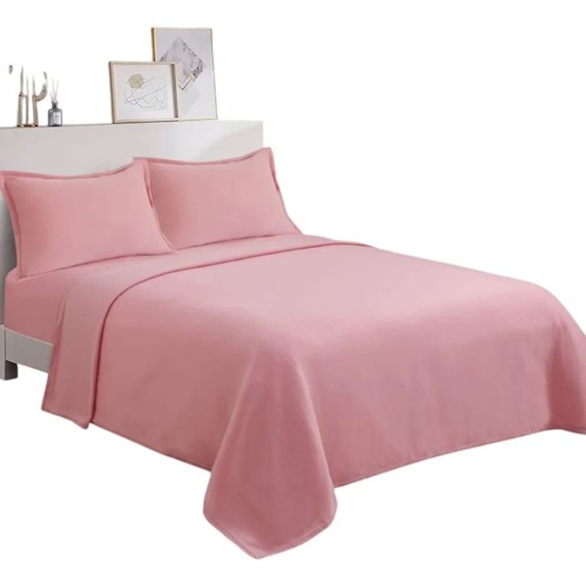 GENERICO - SÁBANAS DE POLAR DE KING COLOR LISO ROSADO 4 PIEZAS TF