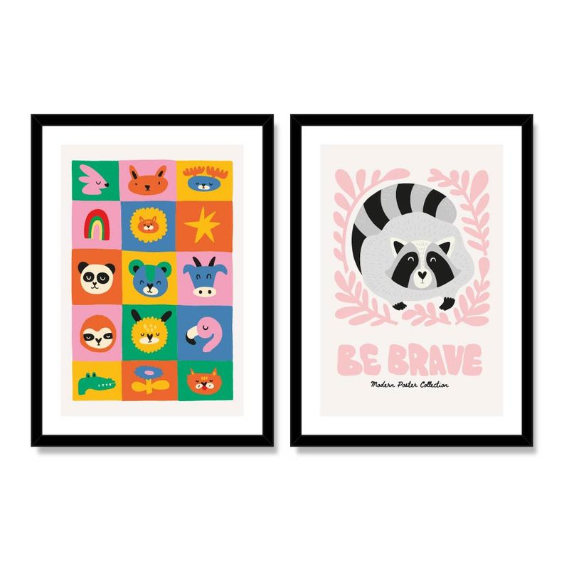 ALCUADRADO - Set Doble Cuadros, Dúo Infantil 1 Mapache, Negro, 70x50 cm