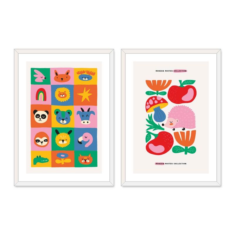 ALCUADRADO - Set Doble Cuadros, Dúo infantil 2 Erizo, Blanco, 50x40 cm