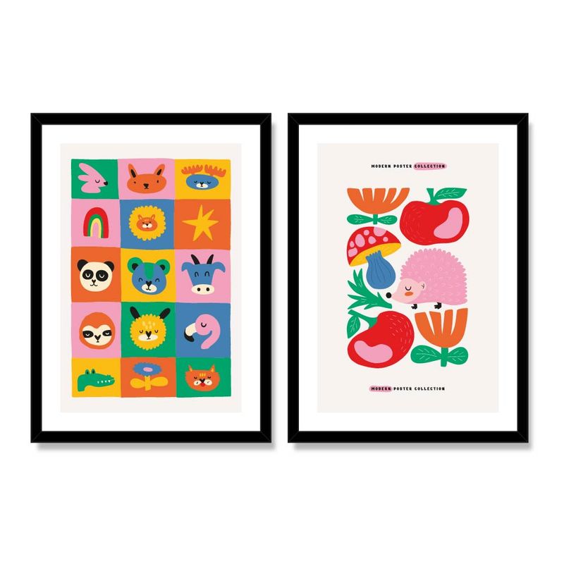 ALCUADRADO - Set Doble Cuadros, Dúo infantil 2 Erizo, Negro, 50x40 cm