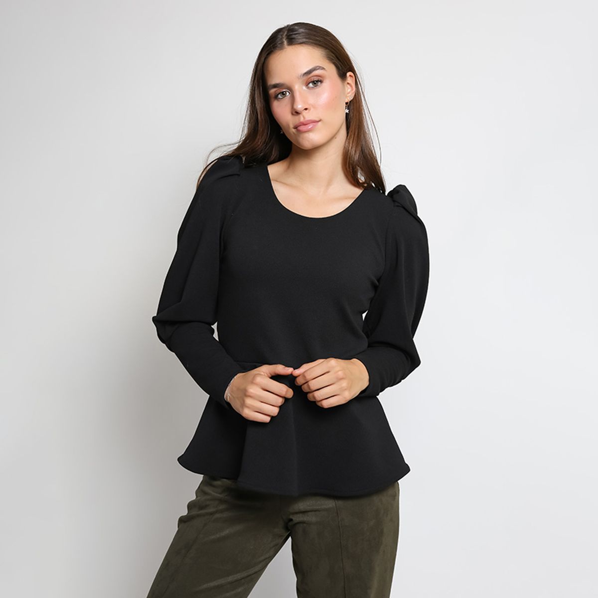 NATALIA SEGUEL - Polera Peplum Negro Natalia Seguel