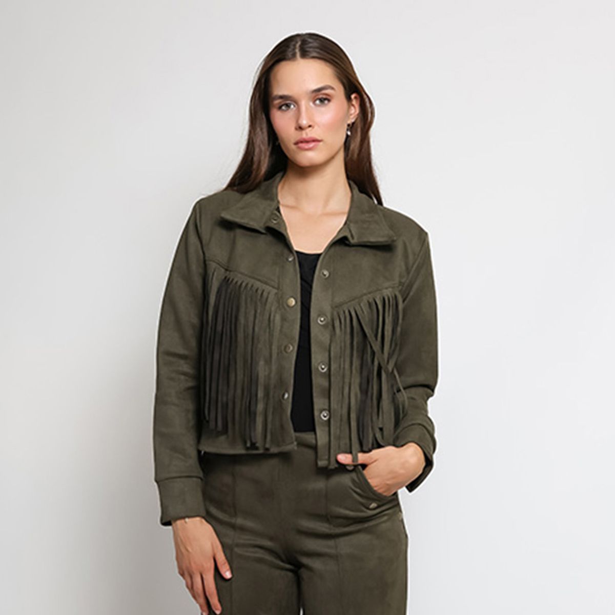 NATALIA SEGUEL - Chaqueta Corta Flecos Verde Musgo Natalia Seguel
