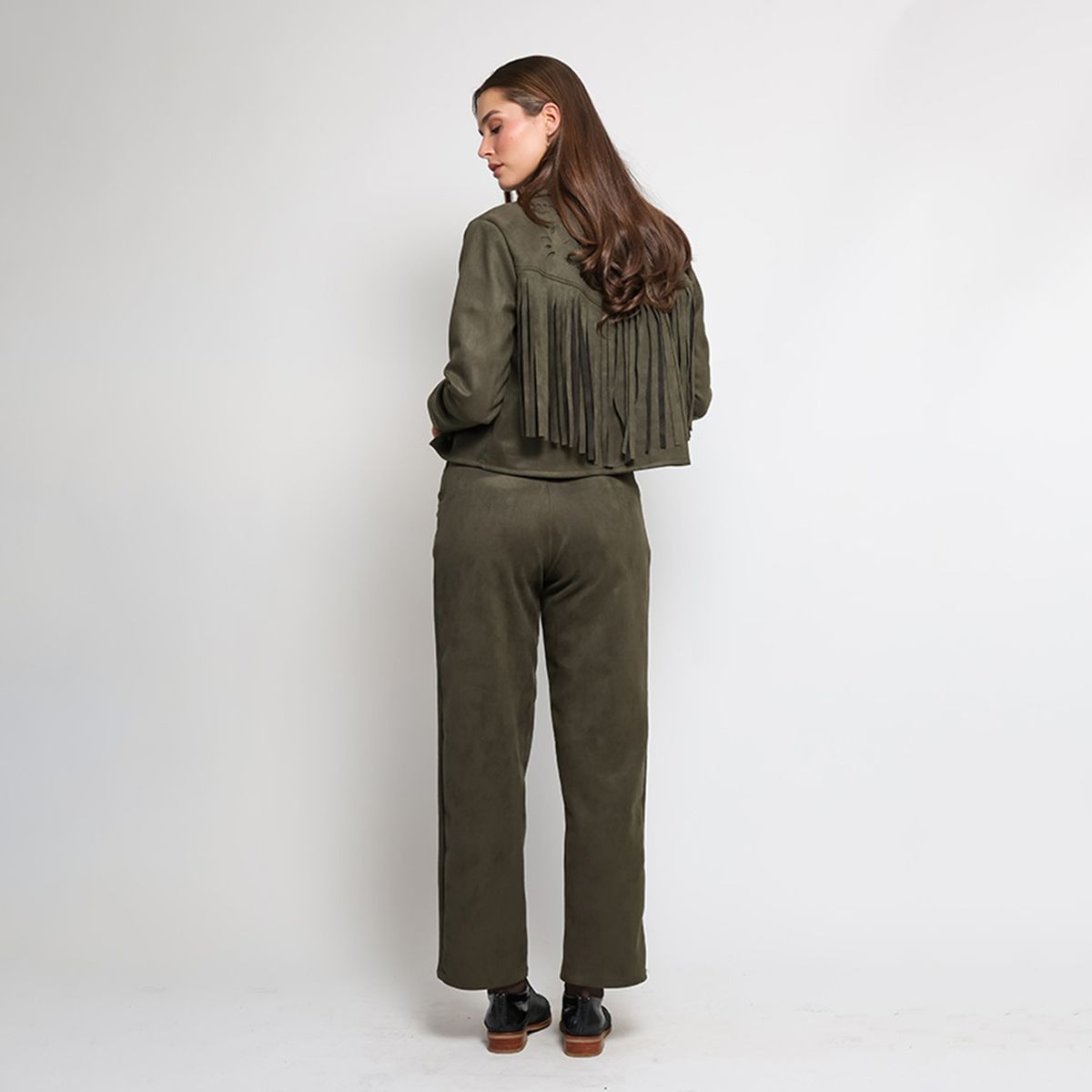 NATALIA SEGUEL - Chaqueta Corta Flecos Verde Musgo Natalia Seguel