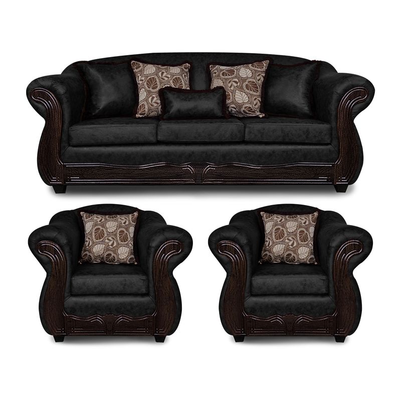 ADONIS LEUDH - Living 3+1+1 Estambul Envejecido Extra Grande Negro Con Pelitos