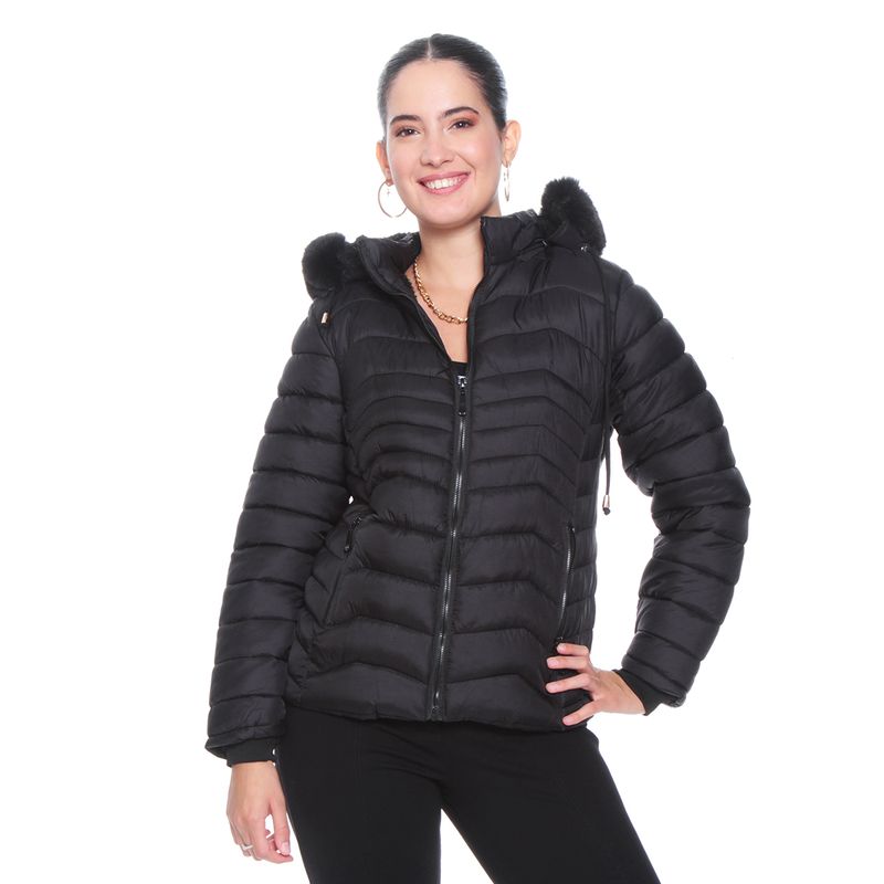 WADOS - PARKA MANGA LARGA SOLIDO CON CAPUCHA Y PIEL SINTETICA