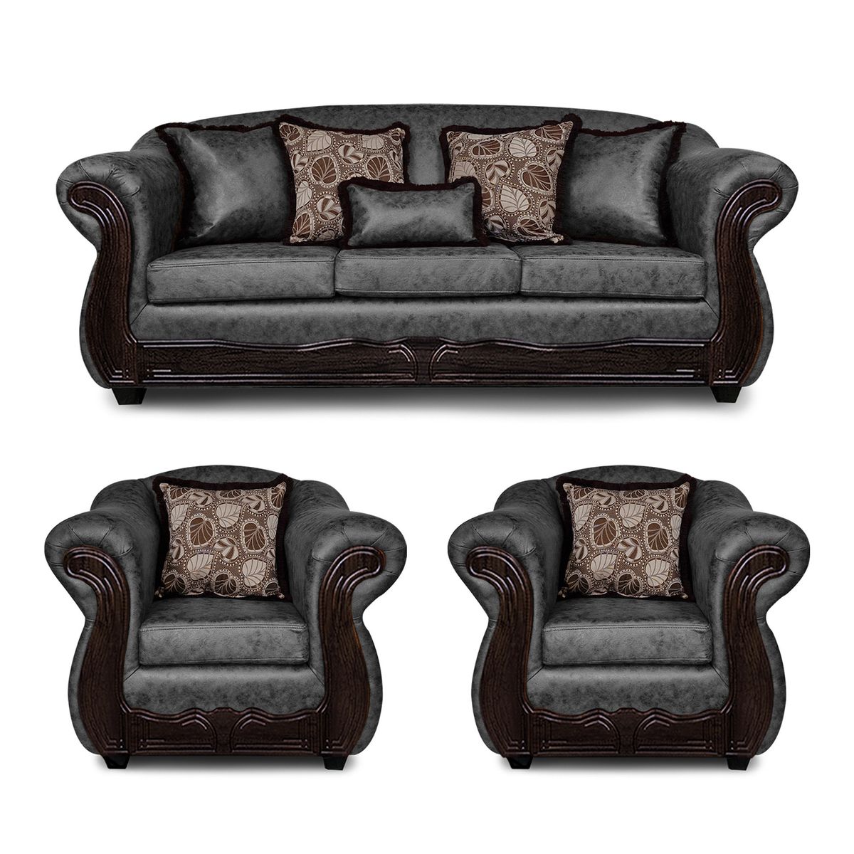 ADONIS LEUDH - Living 3+1+1 Estambul Envejecido Extra Grande Gris Con Pelitos