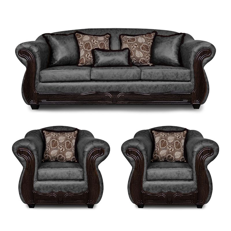 ADONIS LEUDH - Living 3+1+1 Estambul Envejecido Extra Grande Gris Con Pelitos