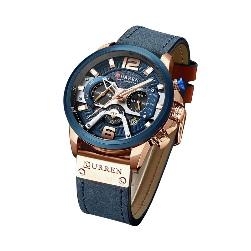 CURREN - Reloj Hombre Curren Azul Marino Con Dorado Casual Cronógrafo