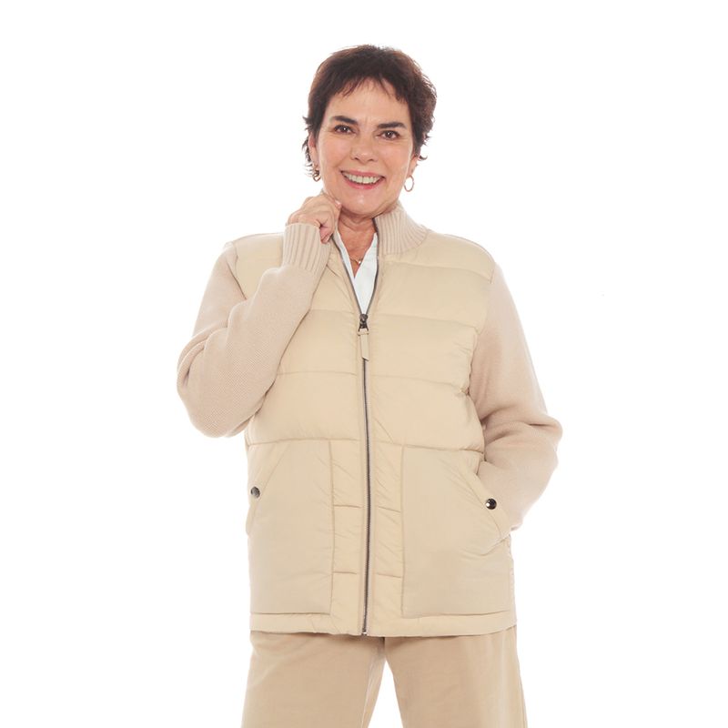 WADOS - PARKA PUFF SOLIDA ACOLCHADA MANGA LARGA TEJIDA  CUELLO ALTO