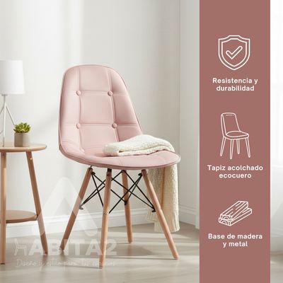 Imagen 2 del producto Silla Eames buckle Acolchada patas madera Rosada