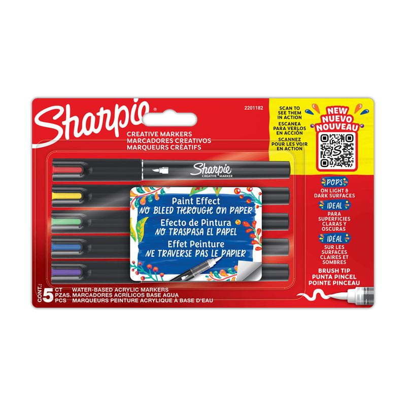 SHARPIE - Sharpie Marcadores Acrílico Punta Pincel 5 Colores Surtidos